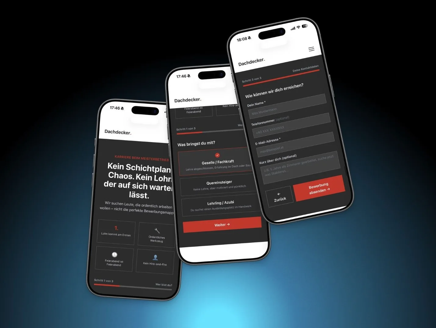 Screenshot des Bewerber-Funnels (Jobmaschine) von Pragmify
