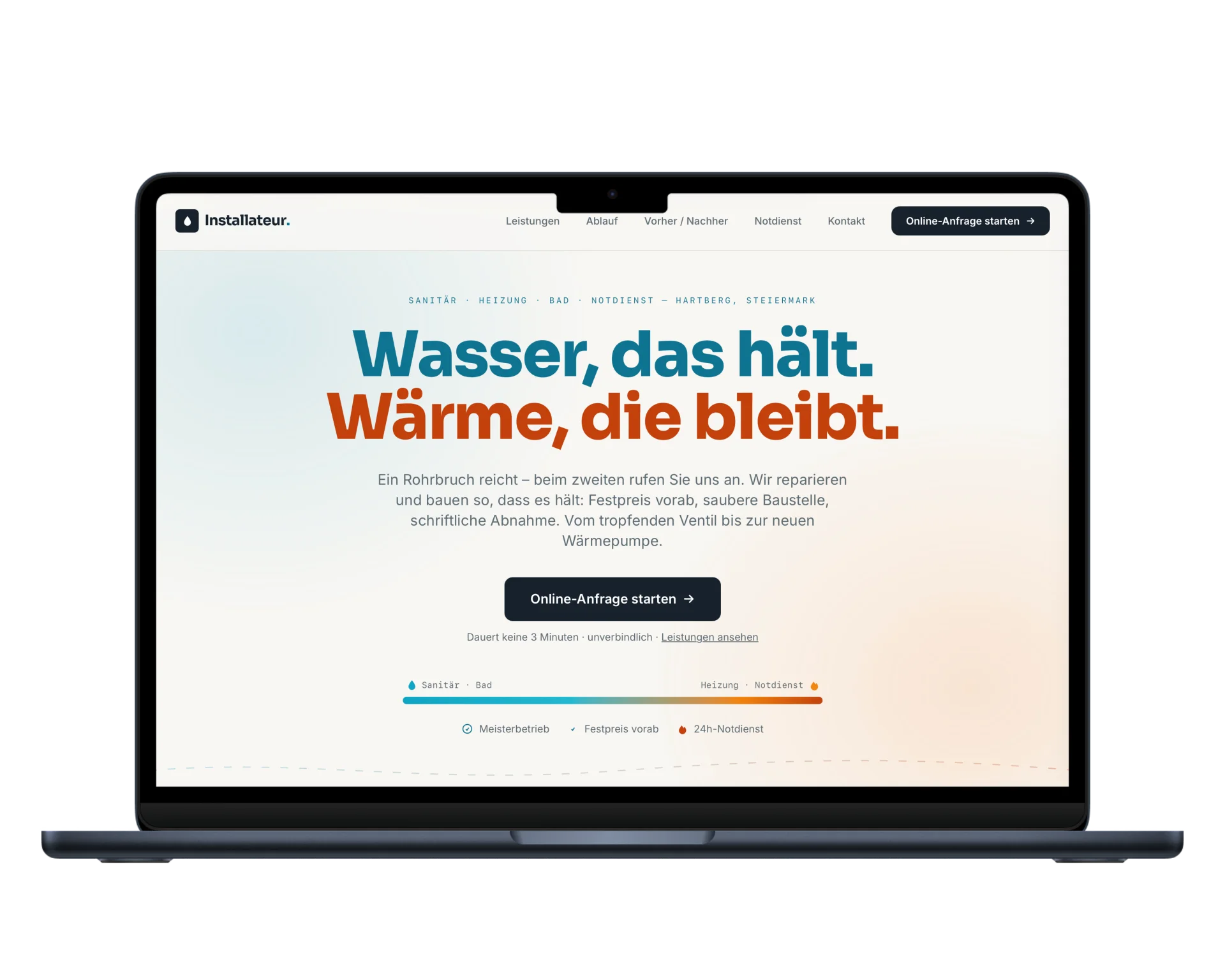Installateur-Website am Laptop