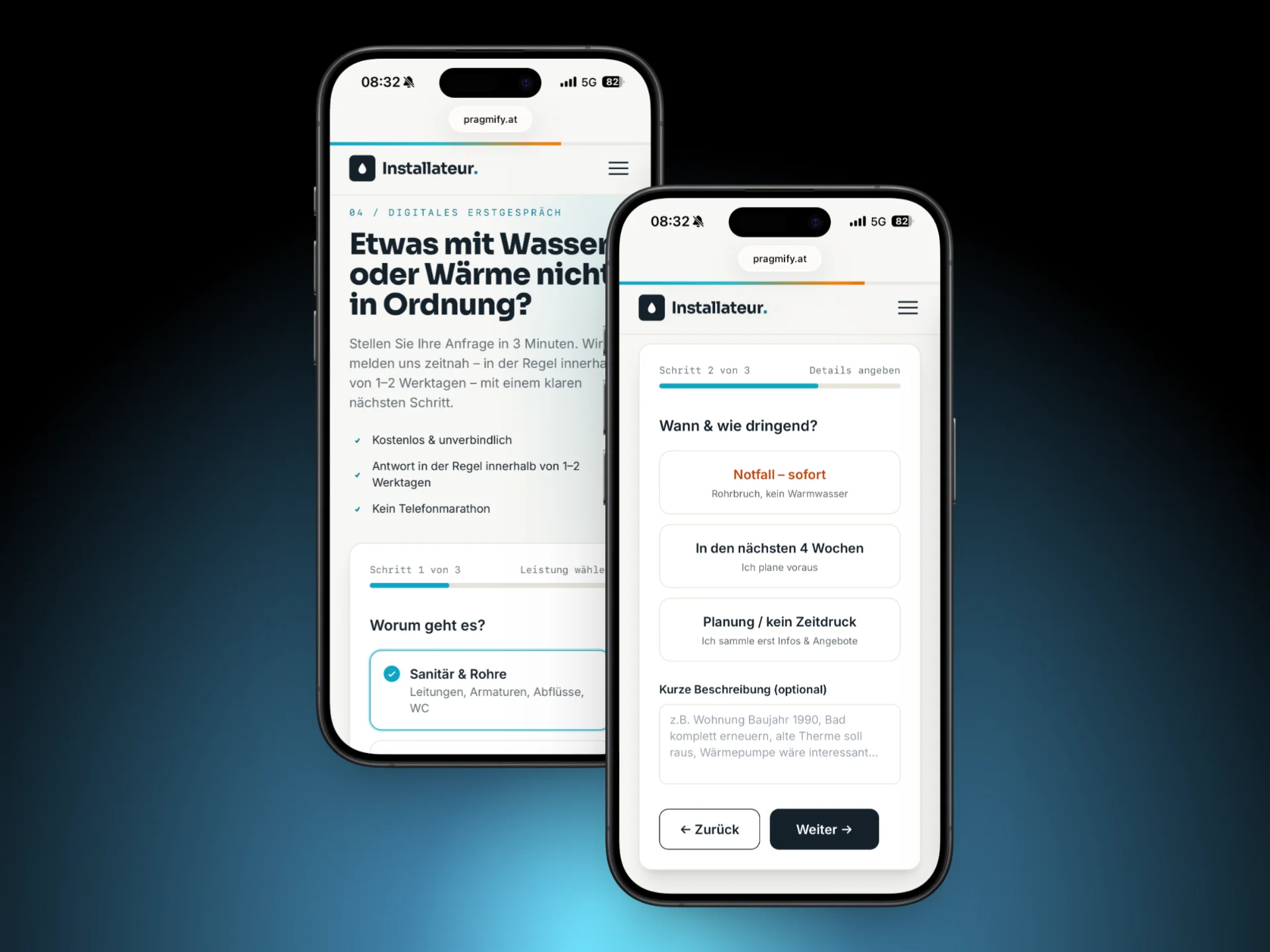 Screenshot des Kunden-Funnels (Digitales Erstgespräch) von Pragmify