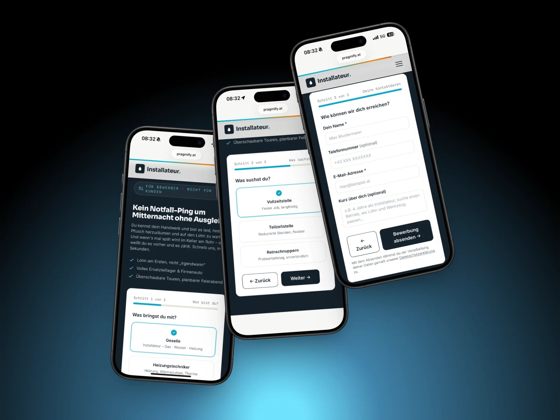 Screenshot des Bewerber-Funnels (Jobmaschine) von Pragmify