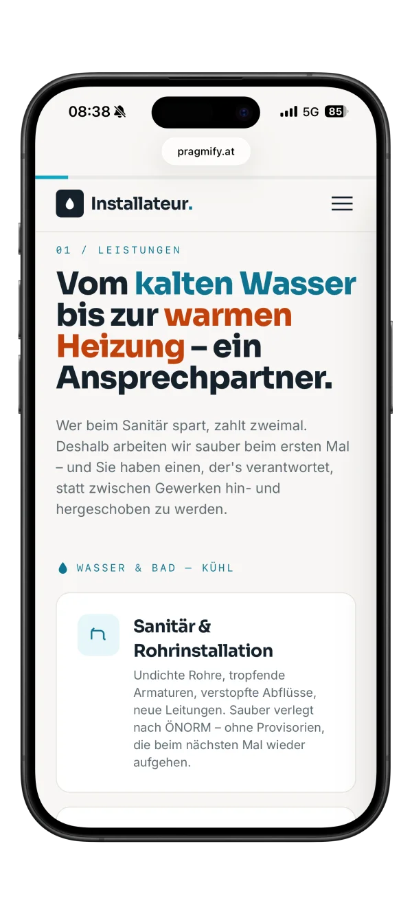 Installateur-Website am Smartphone